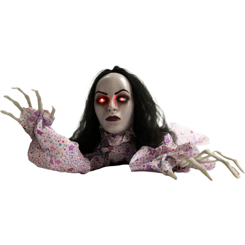 Haunted Hill Farm Animatronic Haunted Crawling Lady with Lights and Sound, Indoor or Covered Outdoor Halloween Decoration