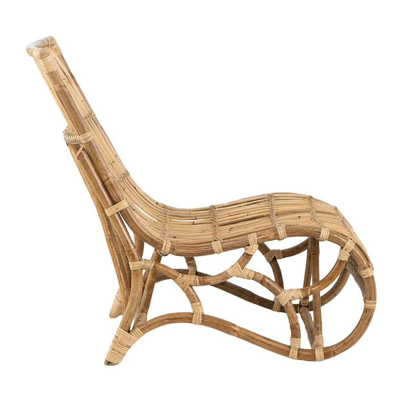 35 Inch Retro Style Rattan Lounge Chair, Slatted Support, Natural Brown