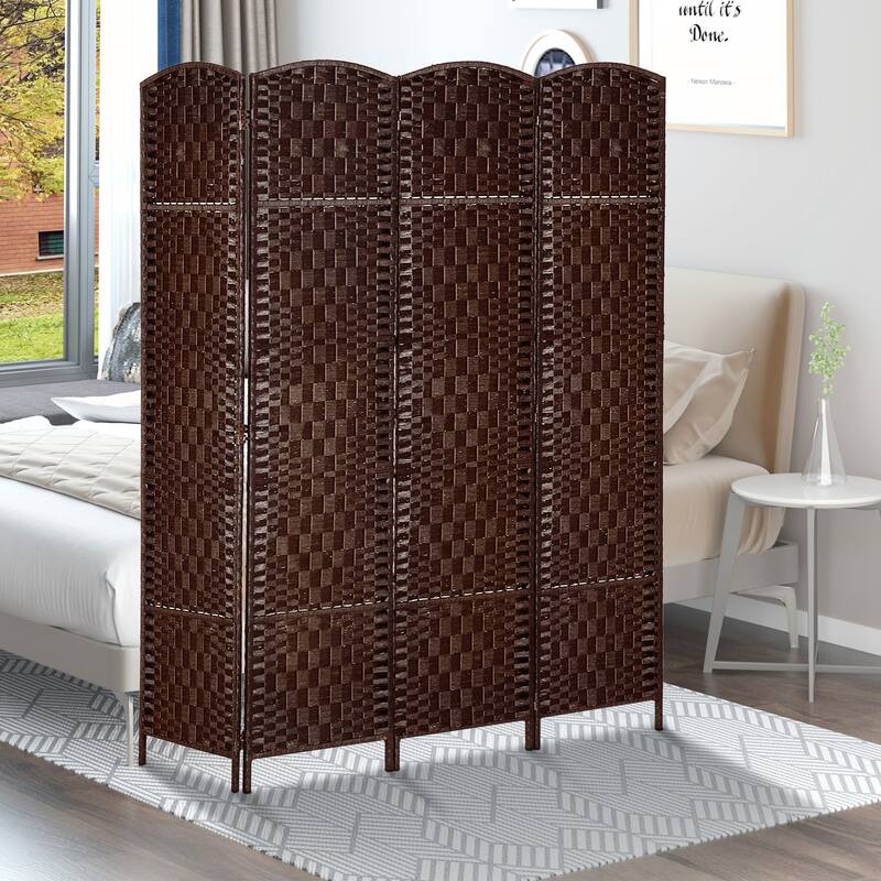 6' Tall Wicker Weave 6 Panel Room Divider Privacy Screen - Brown - 4