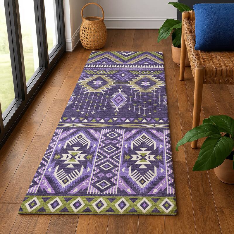 Premium Washable Super Soft Global Inspiration Mayfield Rug - Purple - 2'3" x 7'6"