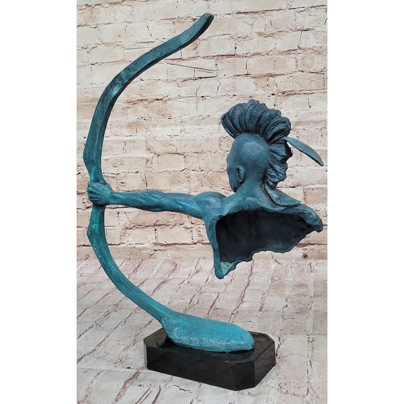 Native American Indian Mohawk Archer Pulling Bow Bronze Sculpture By Mario Nick