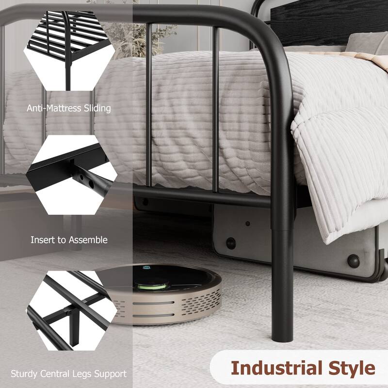Bed Frame with Wooden Headboard and Footboard