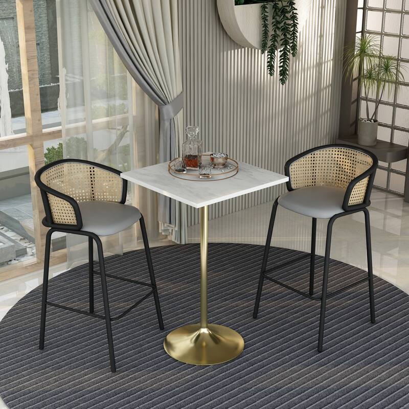 LeisureMod Verve Square Bar Dining Table with White Resin TableTop and Gold Steel Base for Kitchen & Dining Room