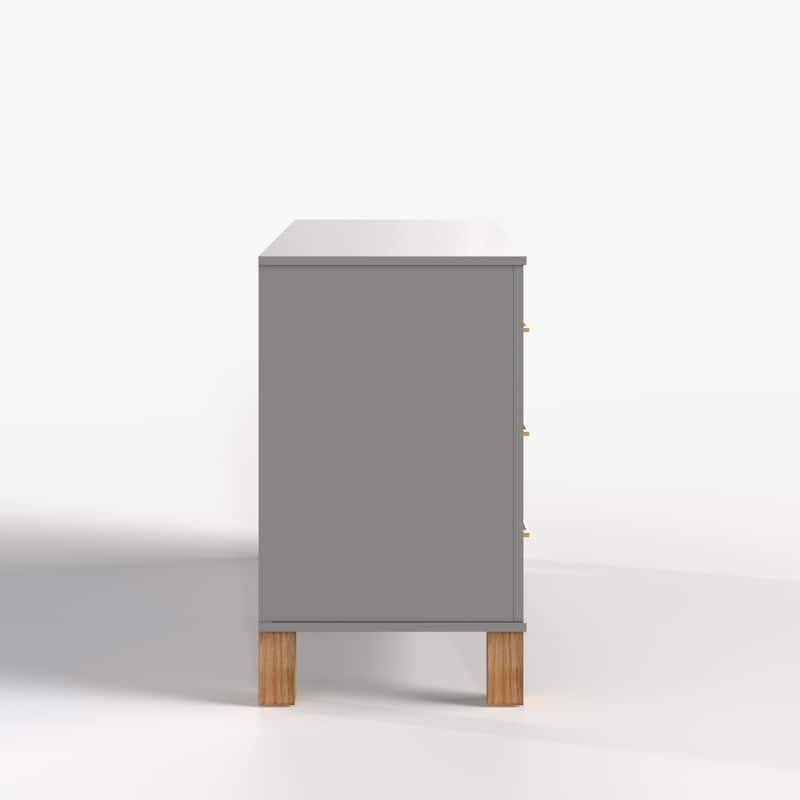 6-Drawer Double Dresser with Metal Handles & Solid Wood Legs, Kids Bedroom Storage Organizer