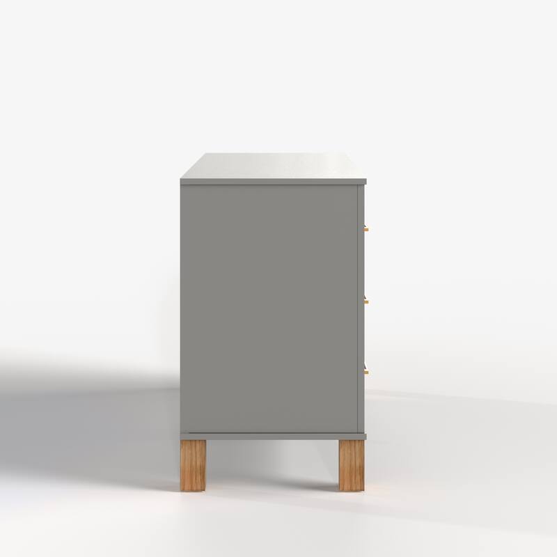 GDFStudio - Olive Haven Modern Wooden 6-Drawer Double Dresser with Solid Wood Legs