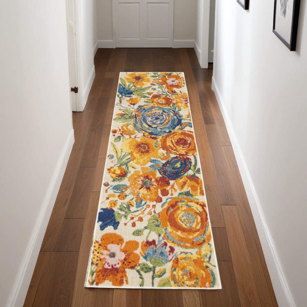 Power Loomed Floral Traditional Low Pile Durable Area Rug - 90' X '27' X '0.25