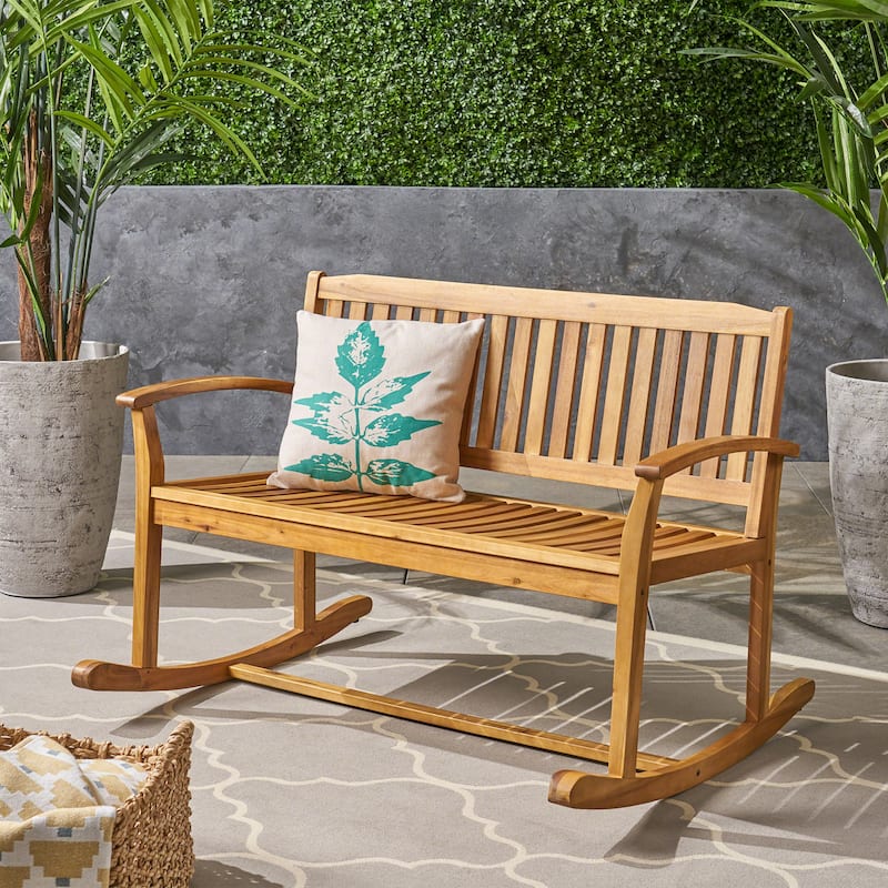 Double Outdoor Acacia Wood Rocking Chair with Armrests