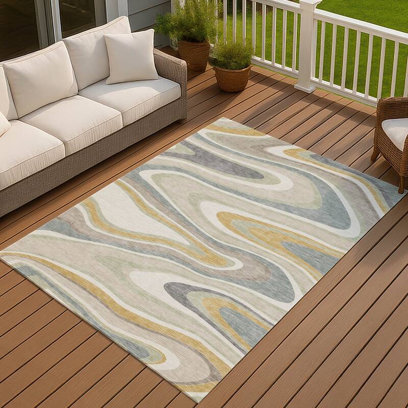 Machine Washable Indoor/ Outdoor Abstract Busey Chantille Rug