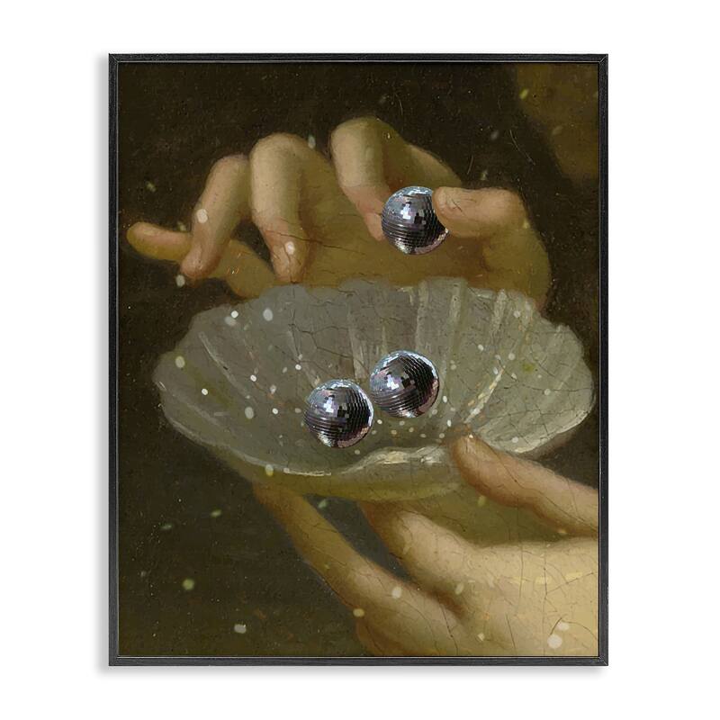 Stupell Classic Disco Clam Pearls Framed Giclee Art Design By Lil' Rue - 11 x 14 - Black