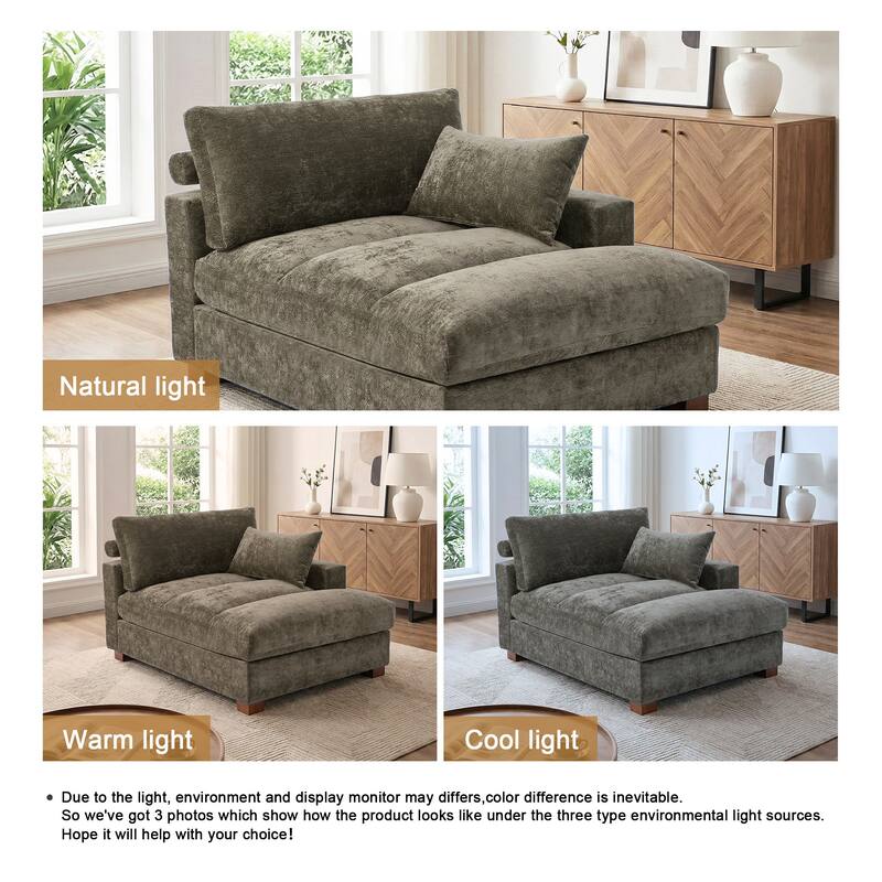 Mid-Century Chenille Adjustable Headrest Chaise Lounge Sofa