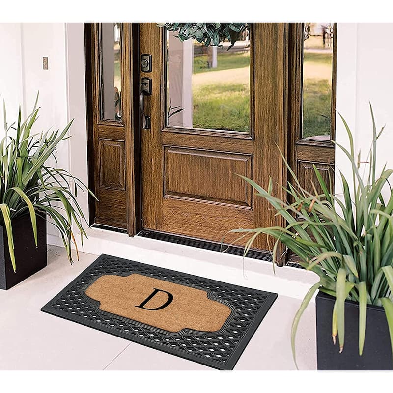 A1HC Mesh Border Rubber and Coir Large Heavy-Duty Outdoor Monogrammed Doormat, 23"X38" Black