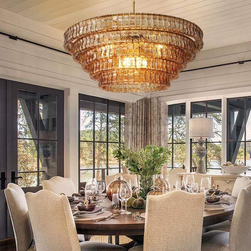 KAYLA 36in-67.4 in. 6-Lights Gold Crystal Drum Chandelier