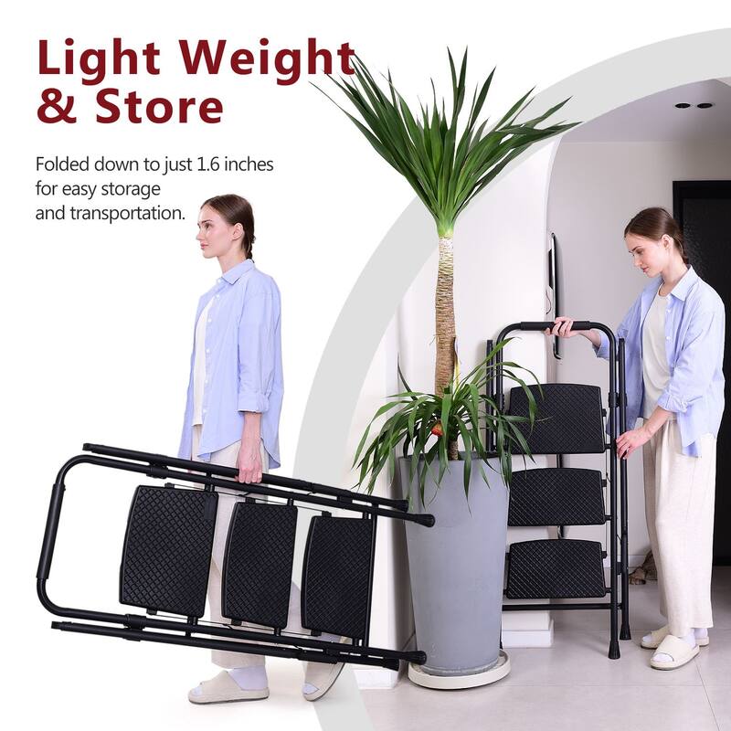Black Lightweight Folding Four Step Stool
