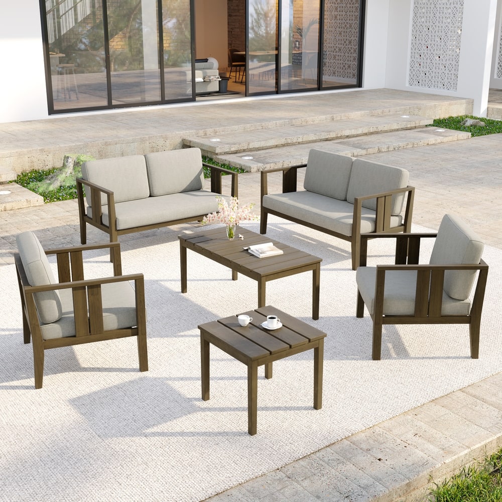 Casual 6-Piece Outdoor Patio Furniture Set In Solid Teak Wood