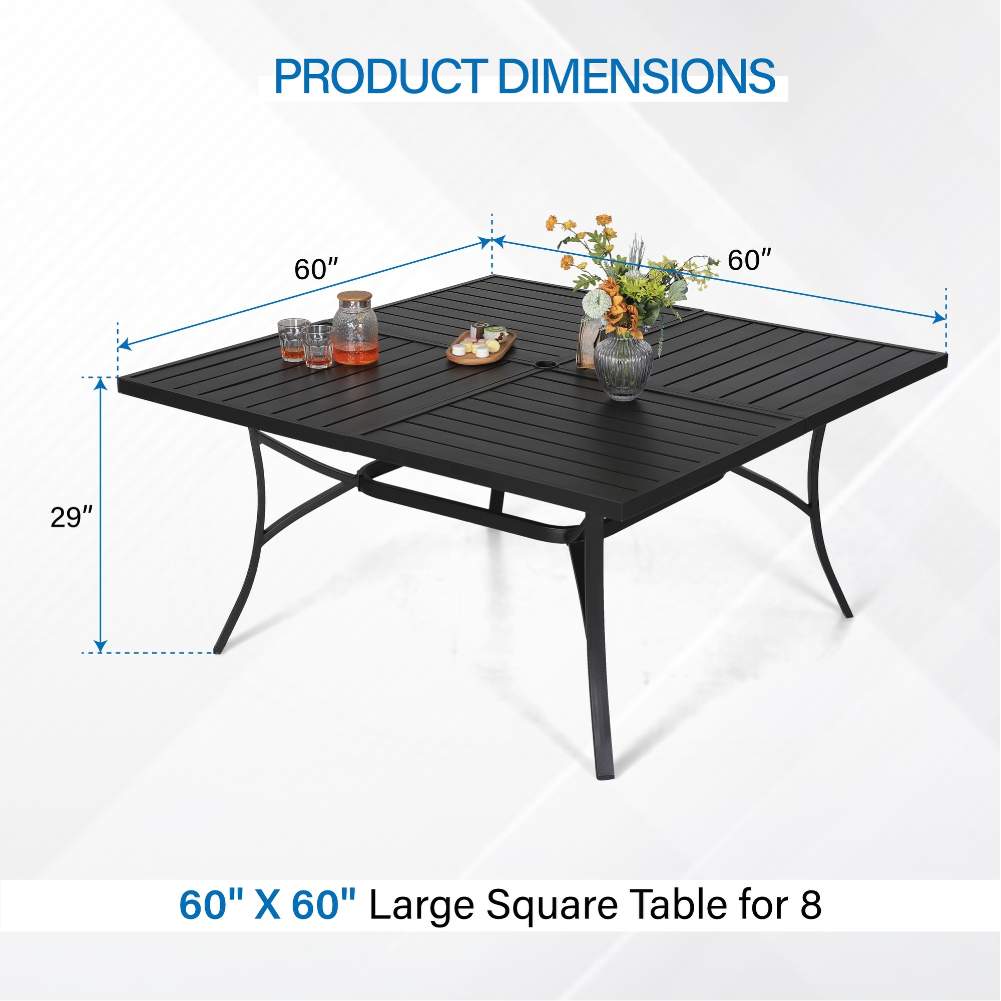 9 Pieces Outdoor Dining Table Set for 8 60 Square Metal Dining Table Steel Dining Chairs with Cushion