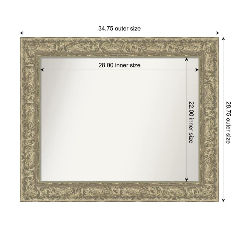 Luxe Non-Beveled Framed Bathroom Vanity Wall Mirror - 35 x 29 in - Luxe Antique Silver