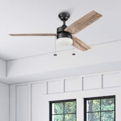 48" Prominence Home Reston Bronze Farmhouse LED Ceiling Fan with Light, Pull Chain - 48