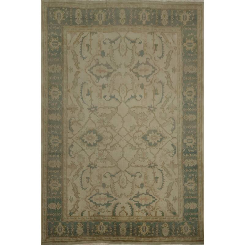 Hand Knotted Oriental 100% Wool Carpet Transitional All-Over Beige & Ivories Oushak Area Rug - 9' 0'' X 8' 0''