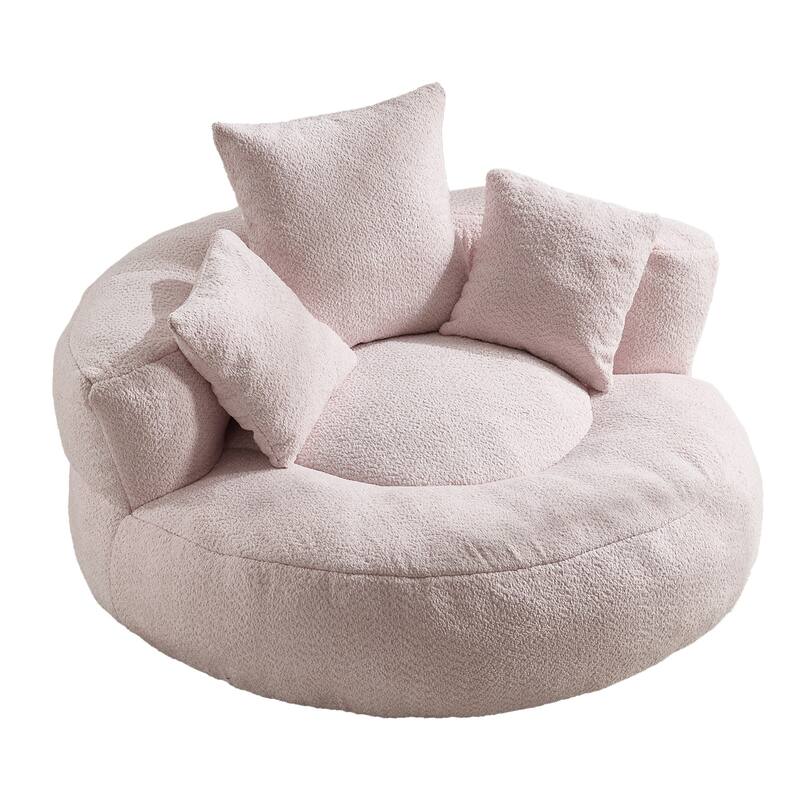 Chenille Upholstered Durable Comfort Lounger High Back Bean Bag Lazy Sofa With Three Pillows - Light Pink