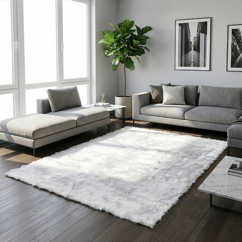 Auriel Faux Sheepskin imitative Fur Area Rug White Rectangular 5x8 - 5' x 8' - 5' x 8'
