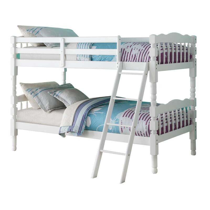 Twin over Twin Size Solid Wood Bunk Bed with Ladder and Fence for Kids, Bedroom