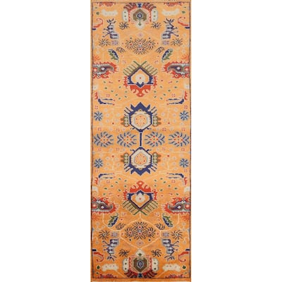Hand Knotted Oriental 100% Wool Carpet Transitional All-Over Oranges & Rust Oushak Runner Rug - 7' 11'' X 2' 6''