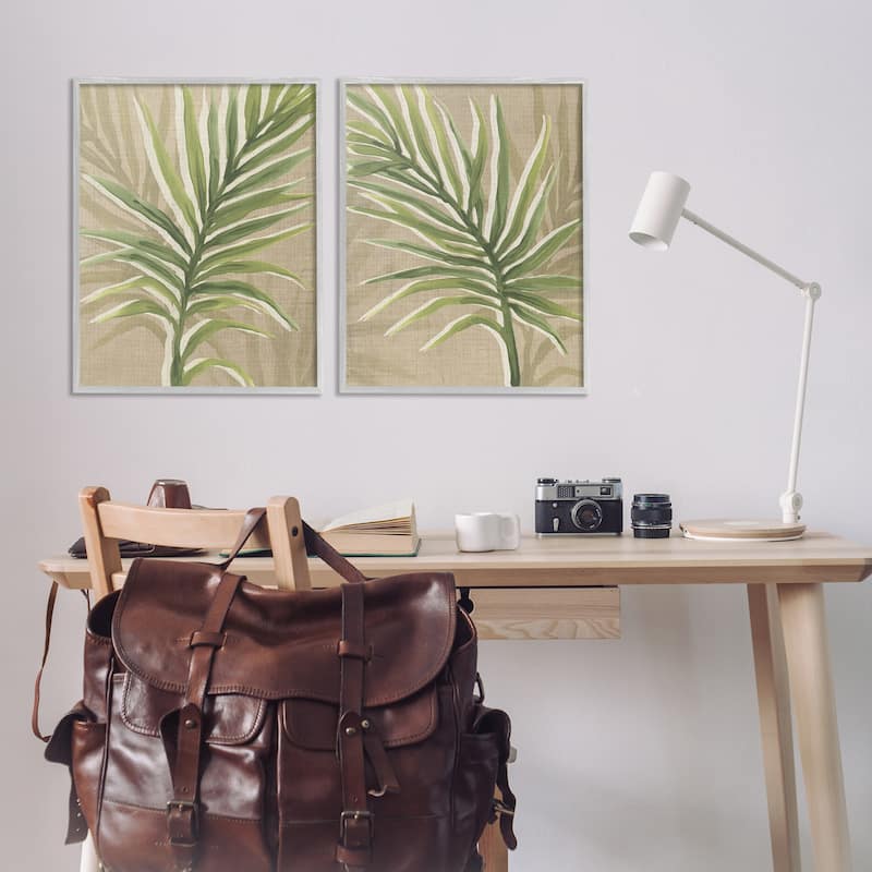 Stupell Natural Palm Leaves Framed Giclee Art Design By June Erica Vess (Set of 2)