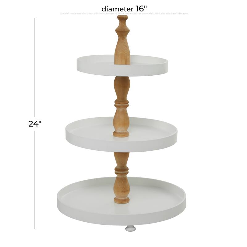 Sleek Stylish Wood 3 Level Tiered Server with Solid Wood Post - Black or White