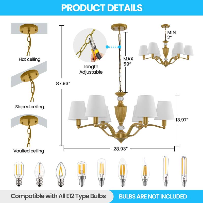 6 - Light Dimmable Classic / Traditional Chandelier