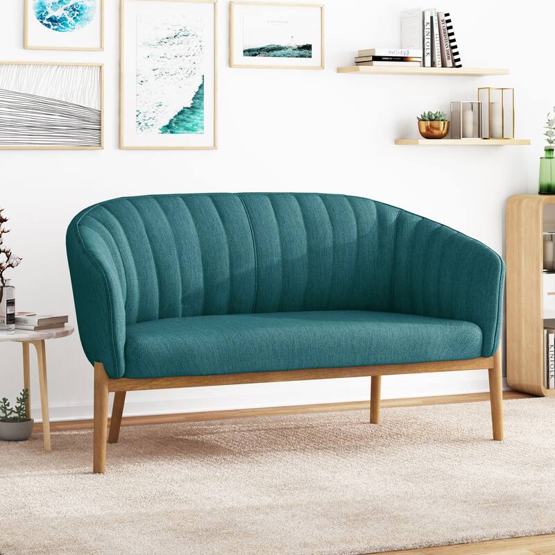 2-Seater Sofa Couch Minimalist Loveseat with Curved Backrest, Leisure Sofa Couch with Wood Legs for Living Room