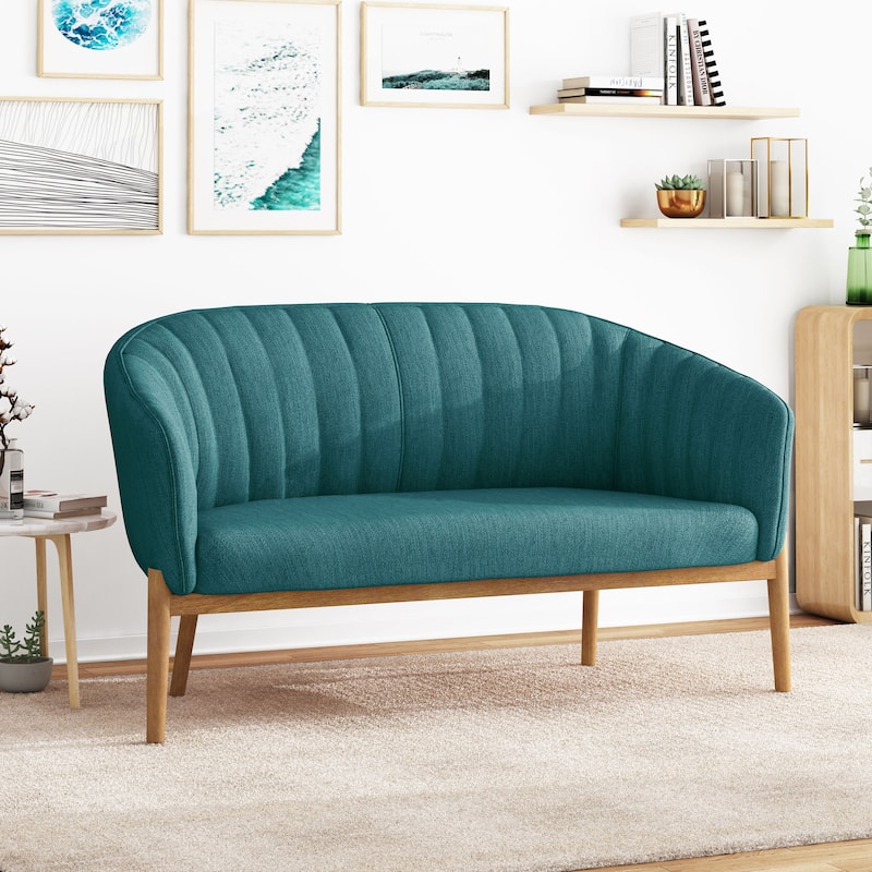 Galena Mid-century Modern Glam Loveseat by Christopher Knight Home - Teal+Brown