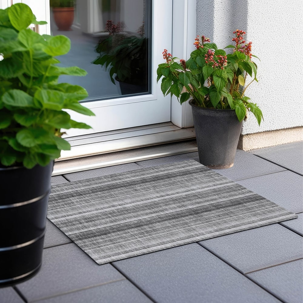 Machine Washable Indoor/ Outdoor Striped Chantille Rug