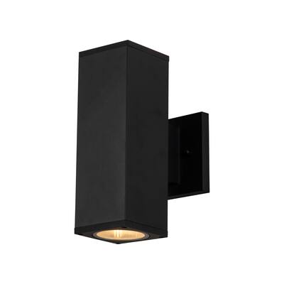2-Light Matte Black Die-Cast Aluminum Rectangular Outdoor Wall Sconce
