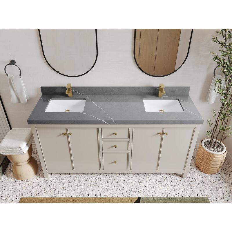 Willow Collections 72 in. W x 22 in. D Chicago Double Bowl Sink Bathroom Vanity with Countertop - 2” Piatra Gray - Fine Grain