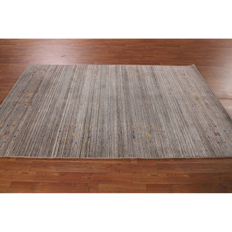 Striped Tribal Gabbeh Oriental Area Rug Hand-Knotted Wool Carpet - 5'0" X 8'5"
