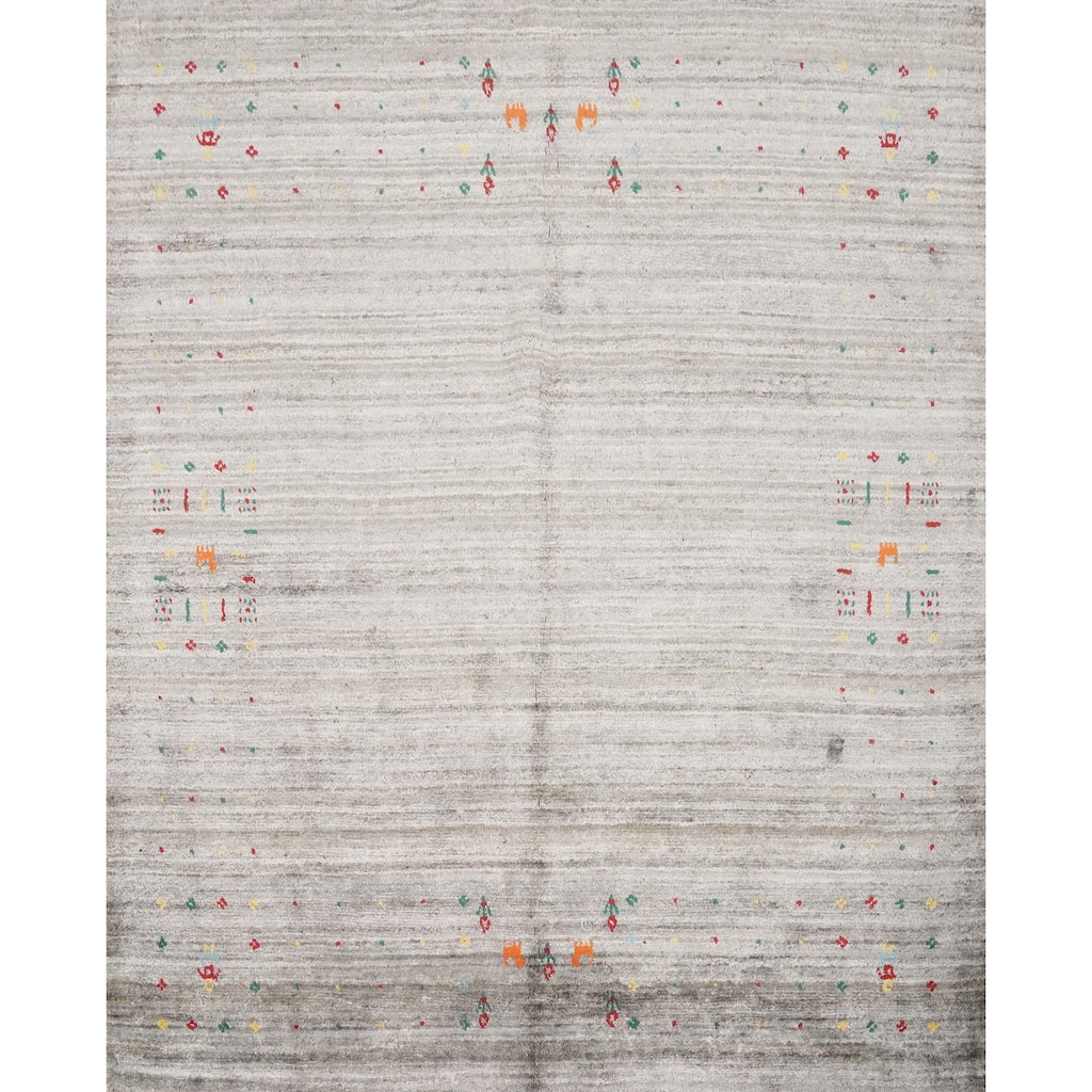 Hand Knotted Oriental Viscose Silk Carpet Tribal Animal Pictorial Greys & Charcoal Gabbeh Area Rug - 5' 9'' X 5' 5''