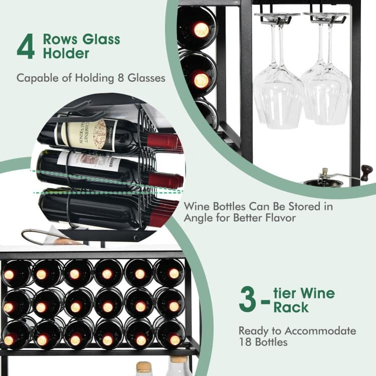 47 Inches Wine Rack Table with Glass Holder and Storage Shelves - 47” x 16” x 36”