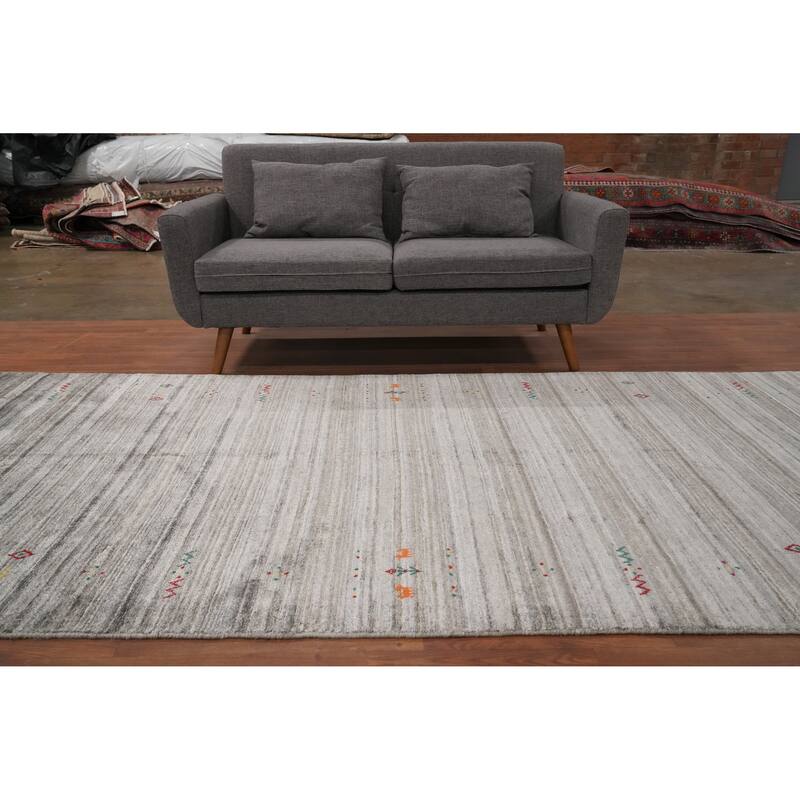 Hand Knotted Oriental Viscose Silk Carpet Tribal Animal Pictorial Greys & Charcoal Gabbeh Area Rug - 11' 8'' X 5' 0''
