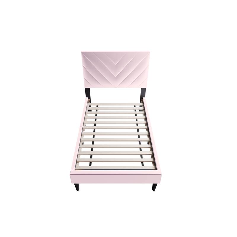 Light Pink Adjustable Headboard Twin Bed with Middle Support Legs - Cozy Finish!
