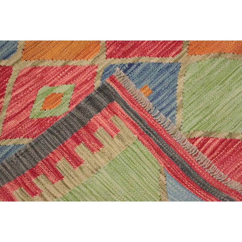 Hand Woven Oriental 100% Wool Carpet Southwestern Tribal Multi-Colored Kilim Area Rug - 9' 11'' X 6' 7''