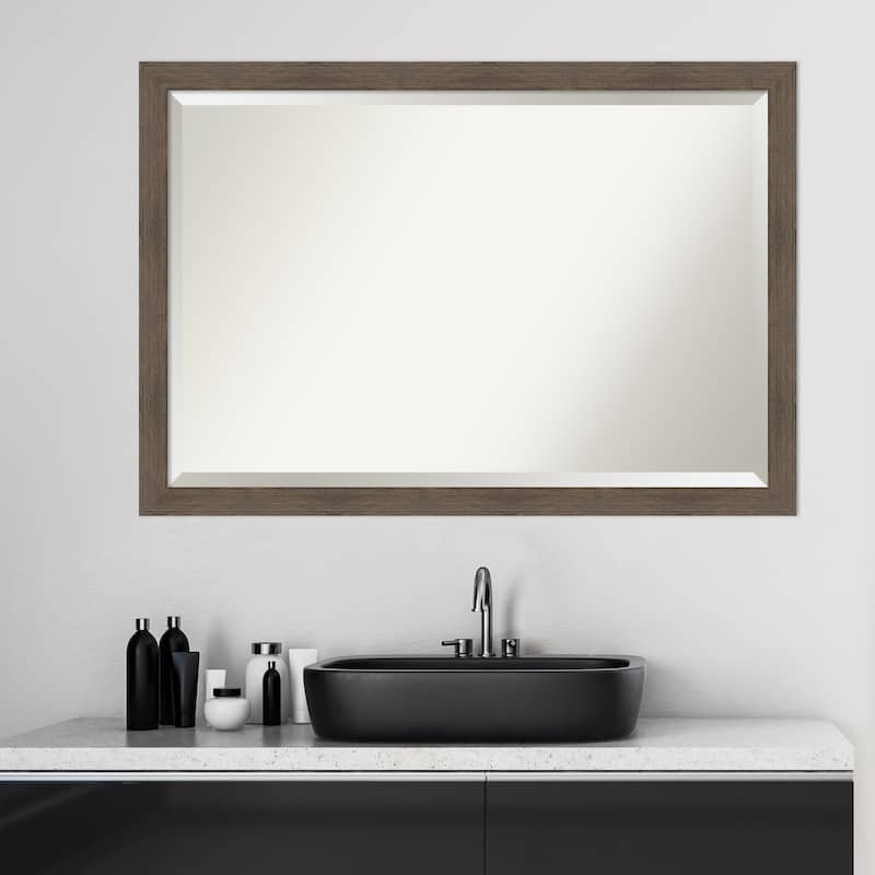 Beveled Wood Bathroom Wall Mirror - Hardwood Mocha Narrow Frame - Hardwood Mocha Narrow