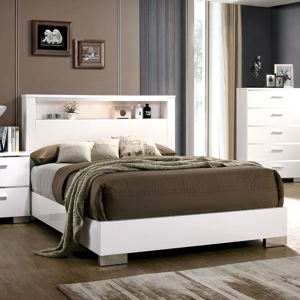 Wooden Bed With Shelf in HB, White