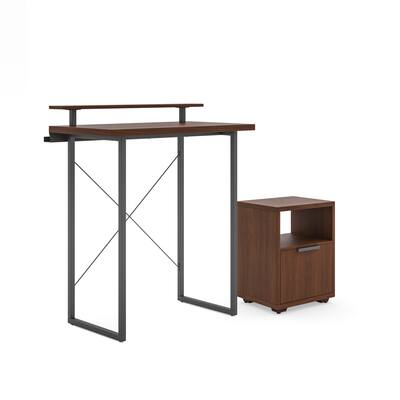 Homestyles Merge Brown Wood Standing Desk and File Cabinet