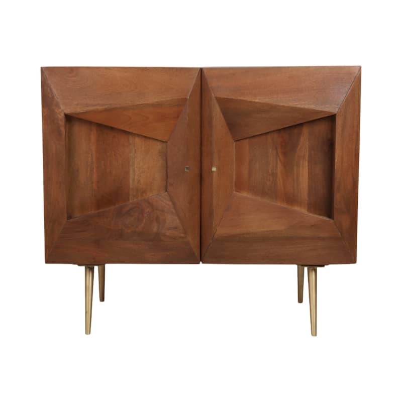 Wood Cabinet Modern Dimensional Front Panel Tapered Legs - 32" Brown - 38" x 18" x 32"