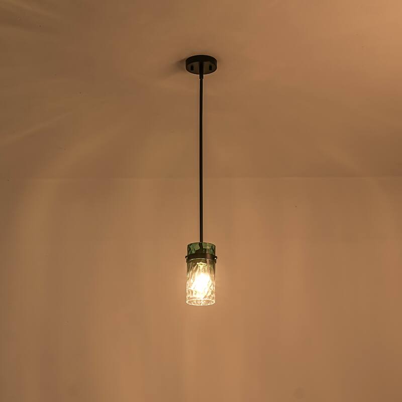 1/3-Light Coastal Matte Black Adjustable Pendant Light with Gradient Blue Hammered Cylinder Glass for Kitchen Island