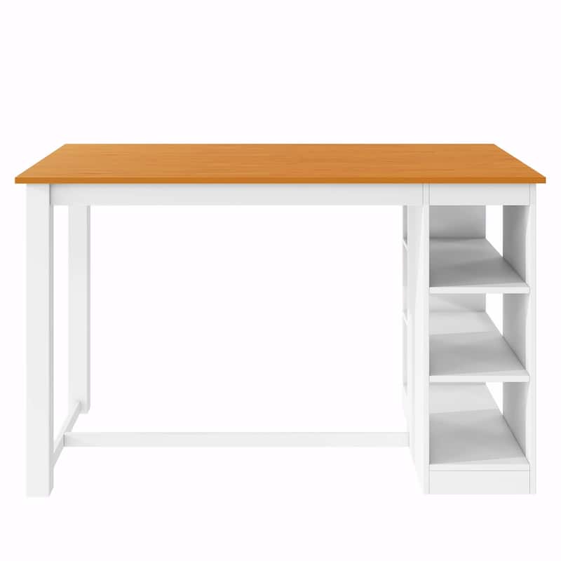 60"L x 30"W Solid Wood Farmhouse Counter Height Dining Table Set with 3-Tier Storage Shelves