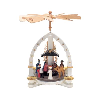 10.5" Richard Glaesser Nativity Christmas Pyramid Candle Holder - White