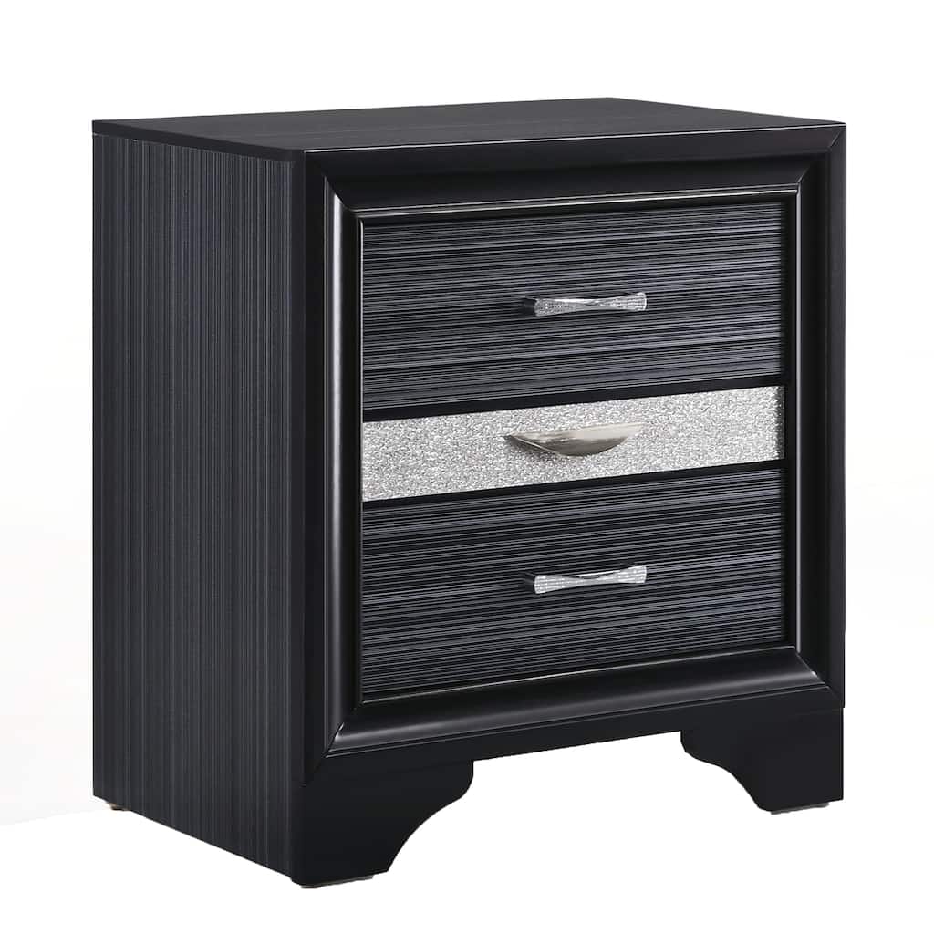 Black 3-Drawer Nightstand with Jewelry Drawer and Felt-Lined Interior