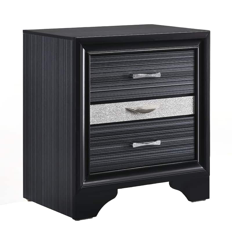 Black 3-Drawer Nightstand with Jewelry Drawer and Felt-Lined Interior - Black