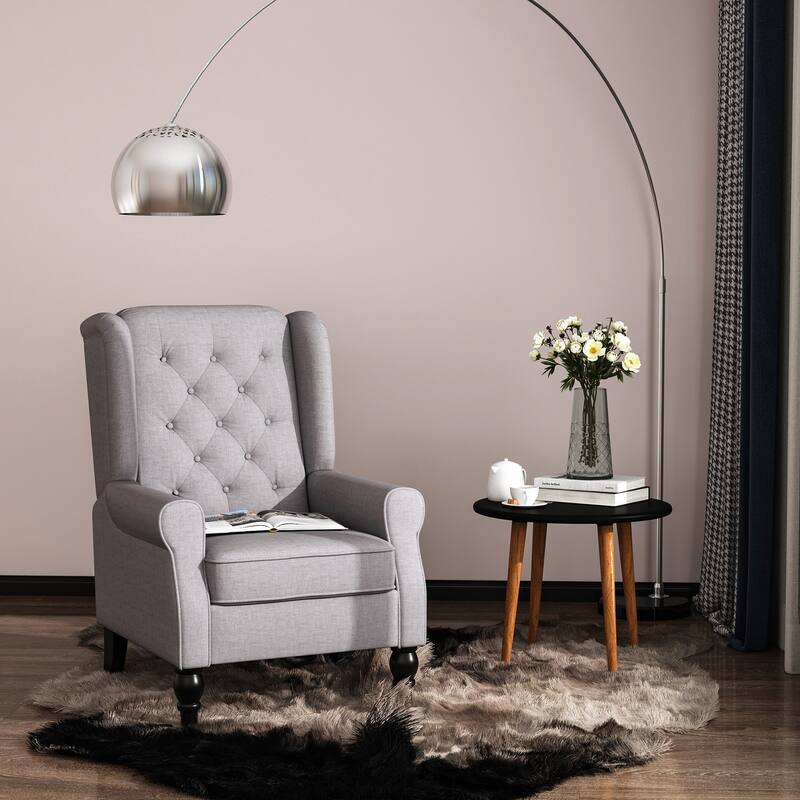 Grey Modern 29.3" High Back Upholstered Buttons Tufted Accent Chair with High Wingback and Thick Padded Seat